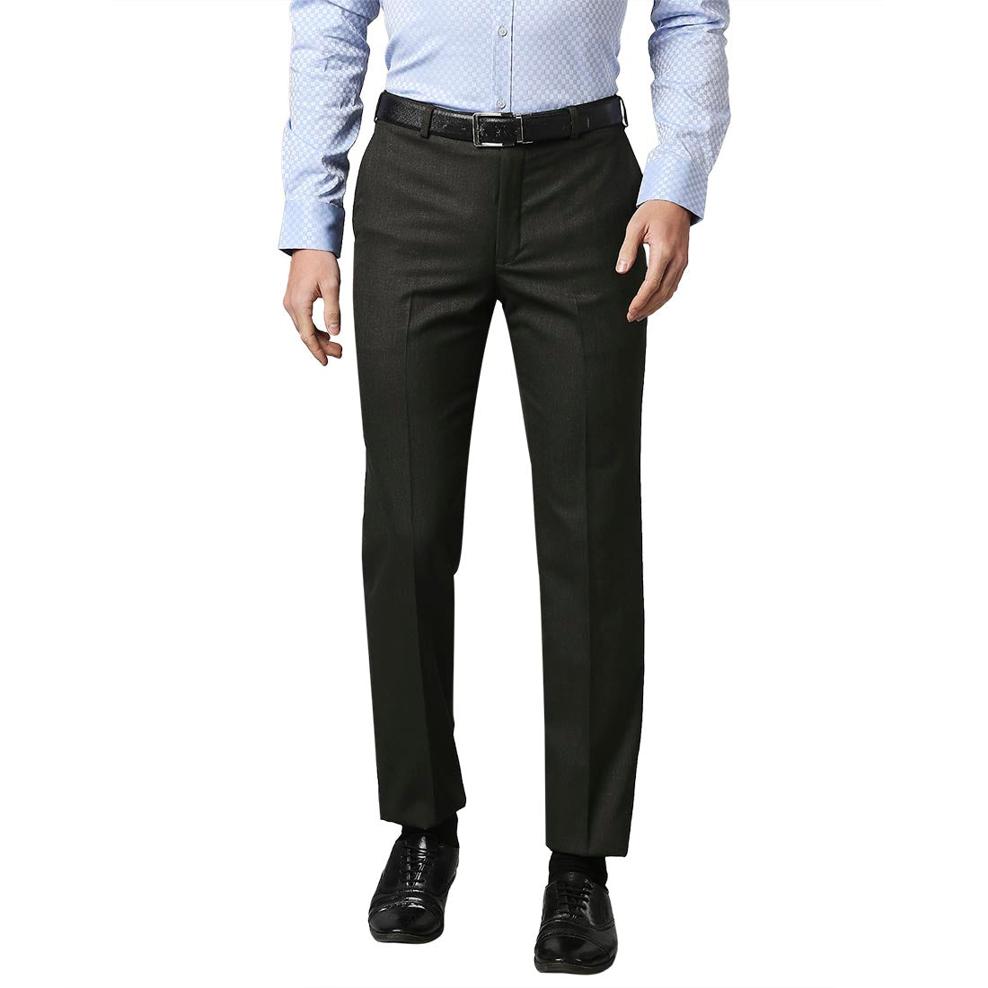 Men Brown Smart Fit Structure Polyester Blend Trouser