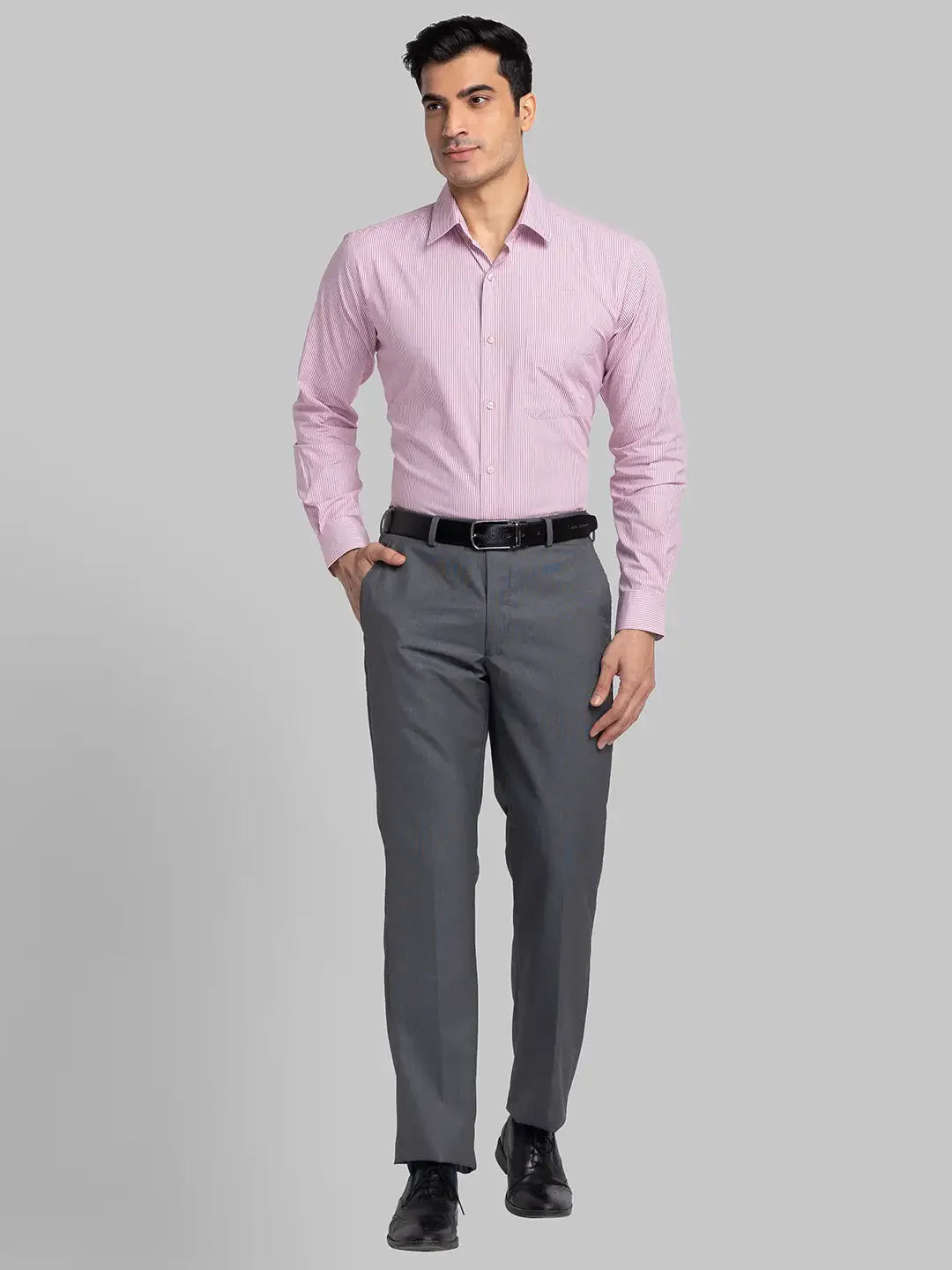 Men Grey Smart Fit Structure Polyster Vicose Blend Trouser