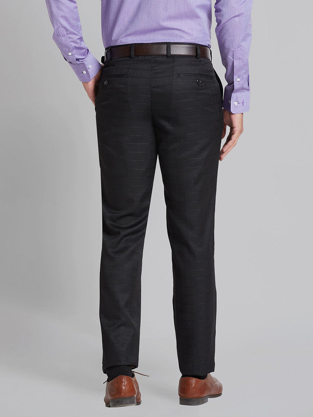 Park Avenue Men Black Checkered Regular Fit Trouser