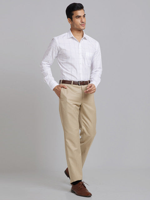 Park Avenue Men Brown Plain Smart Fit Polyester Blend Trouser