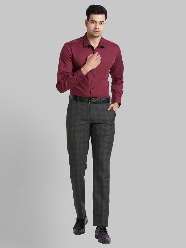 Park Avenue Men Green Checkered Regular Fit Trouser