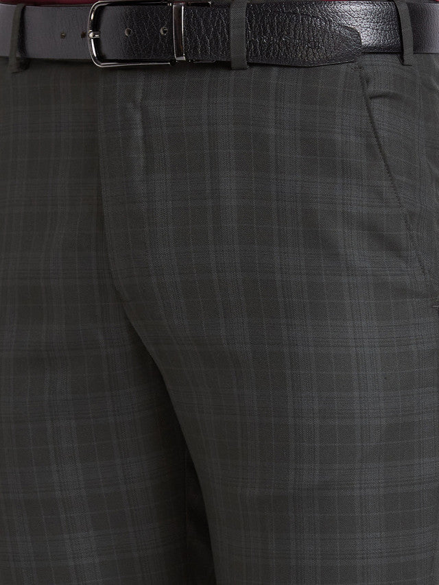 Park Avenue Men Green Checkered Regular Fit Trouser