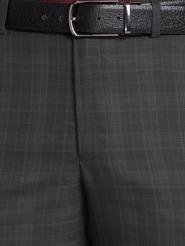 Park Avenue Men Green Checkered Regular Fit Trouser
