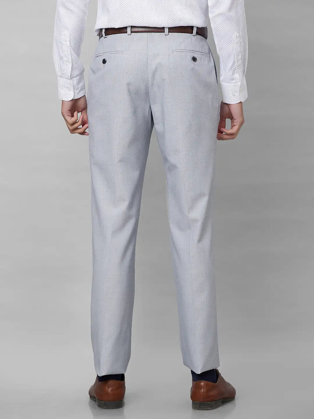 Park Avenue Men Grey Stripe Smart Fit Polyester Blend Trousers