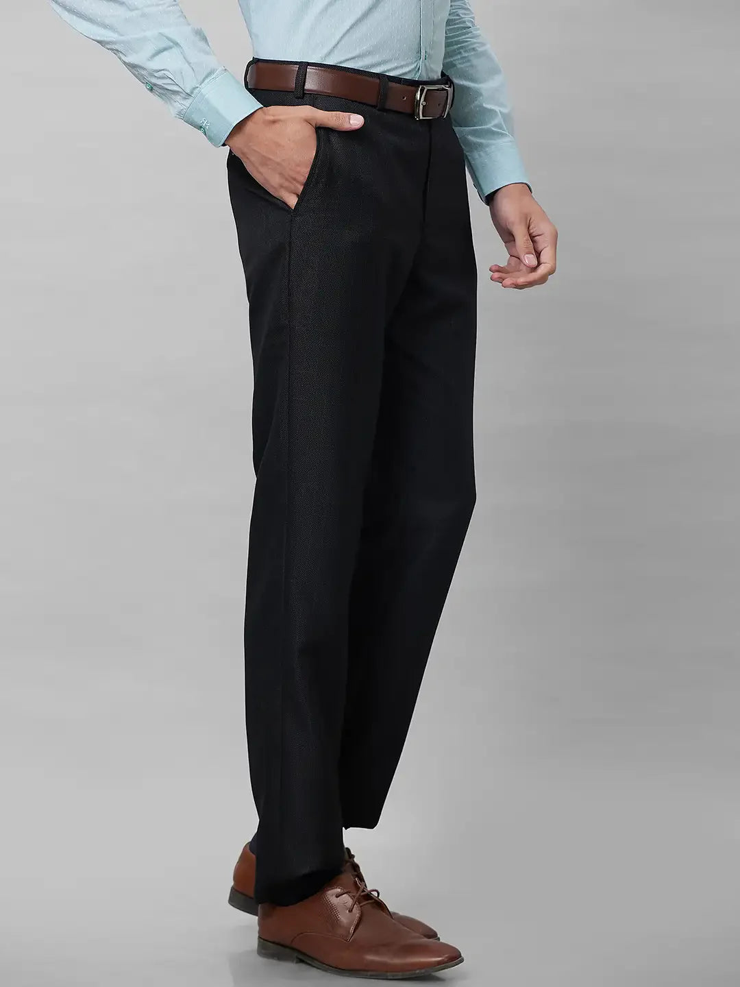 Park Avenue Men Black Structure Smart Fit Polyester Blend Trousers