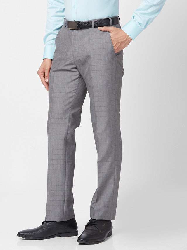 Park Avenue Men Grey Checkered Regular Fit Trouser