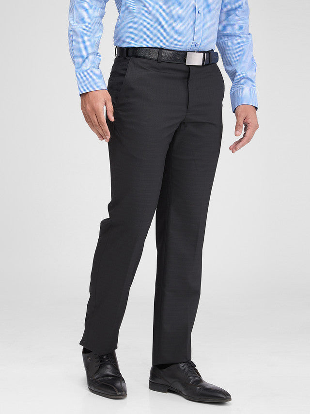 Park Avenue Black Structure Regular Fit Polyester Blend Trouser