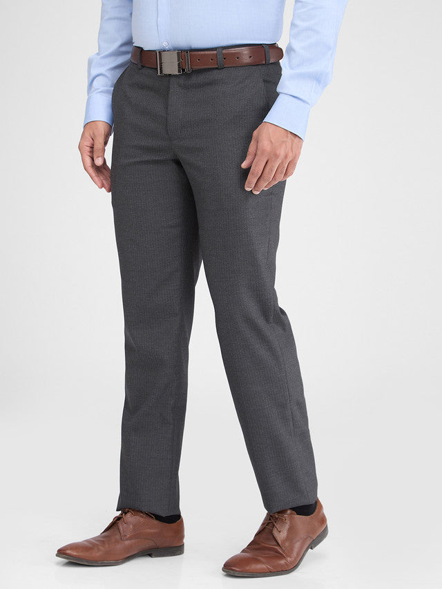 Park Avenue Grey Stripe Regular Fit Polyester Blend Trouser