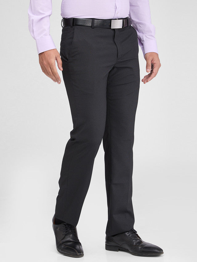 Park Avenue Black Stripe Regular Fit Polyester Blend Trouser