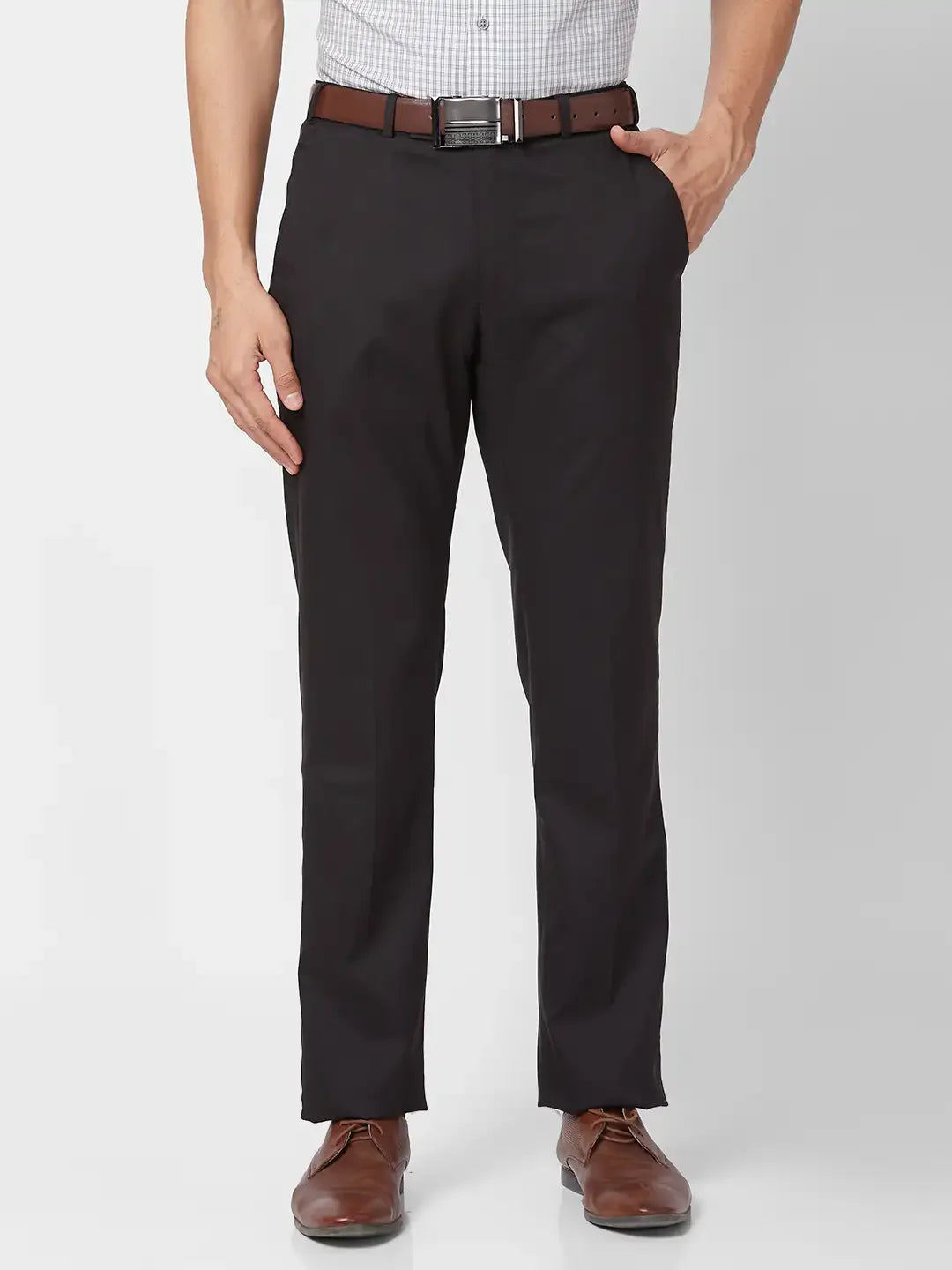 Park Avenue Men Black Structure Regular Fit Polyester Blend Trouser