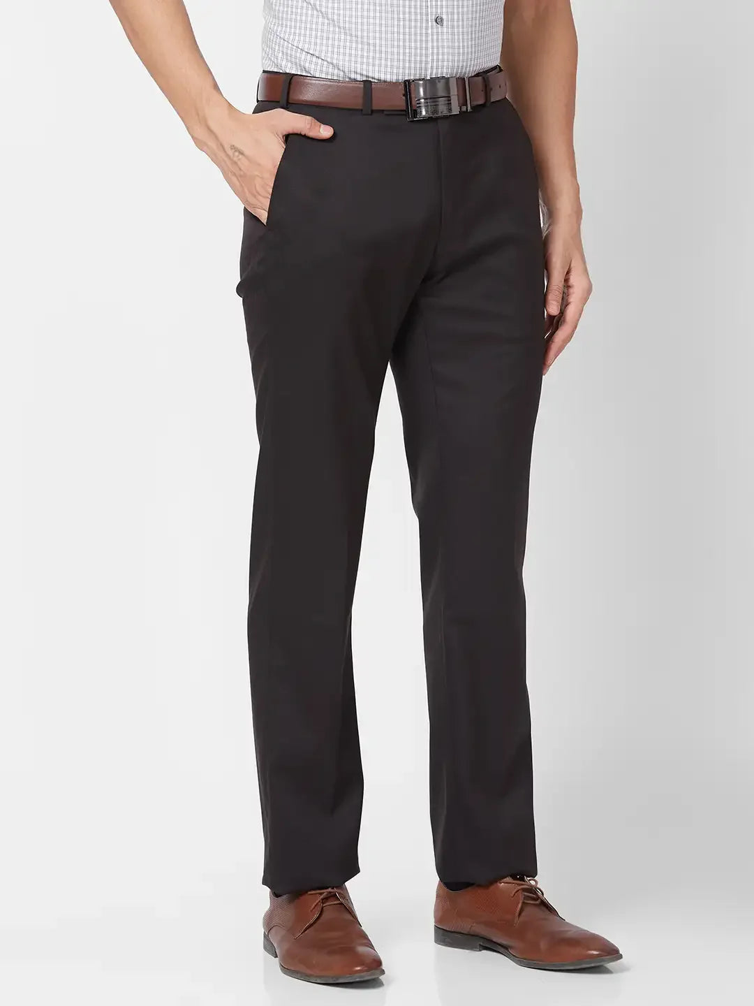 Park Avenue Men Black Structure Regular Fit Polyester Blend Trouser