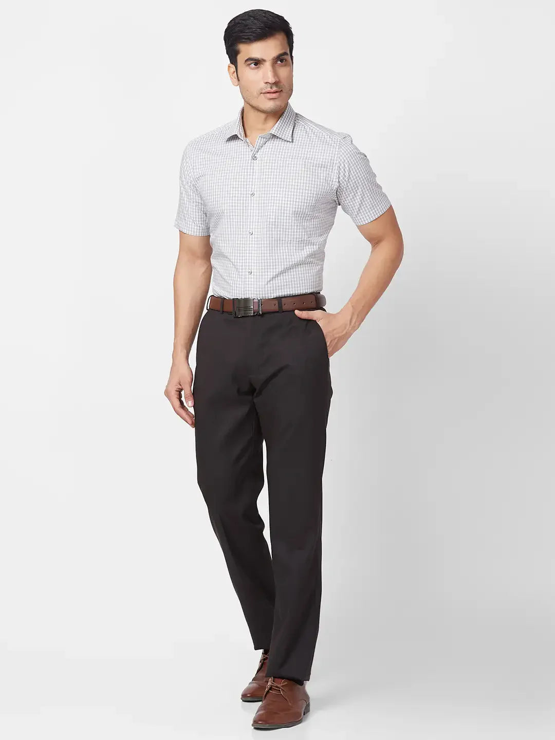 Park Avenue Men Black Structure Regular Fit Polyester Blend Trouser