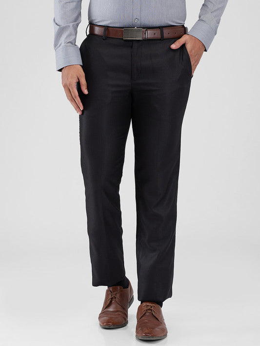 Park Avenue Black Solid Regular Fit Polyester Blend Trouser