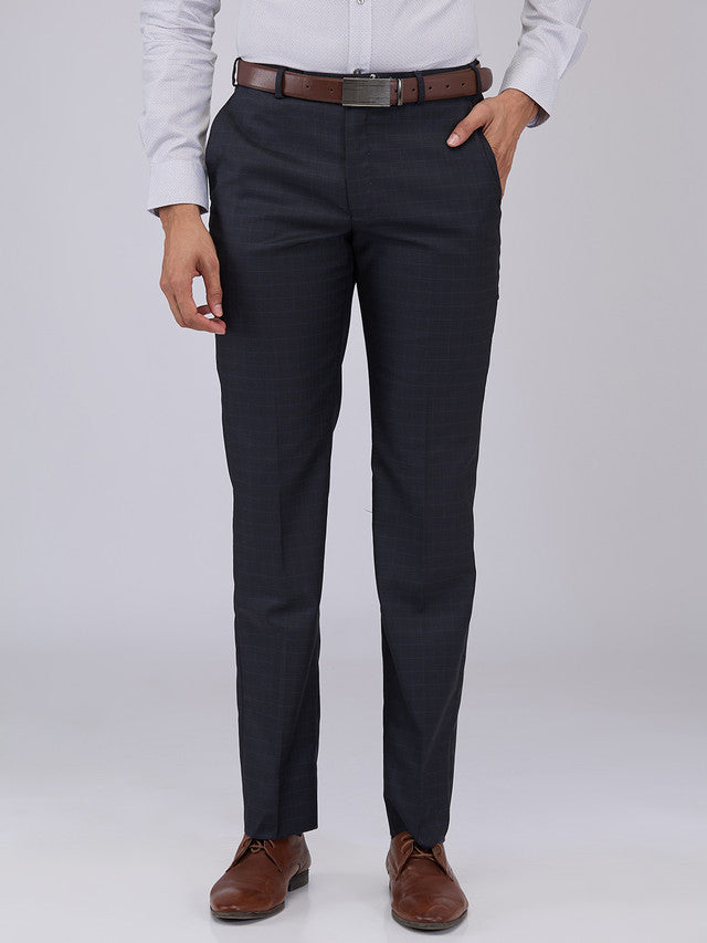 Park Avenue Men Blue Checks Regular Fit Polyester Blend Trouser