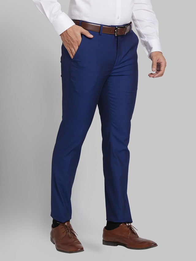 Park Avenue Men Blue Self Design Super Slim Fit Trouser