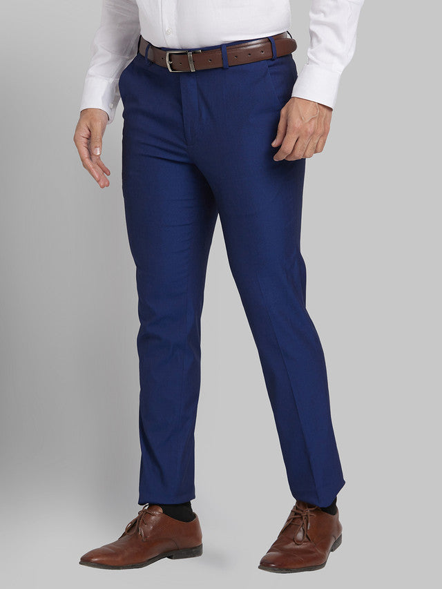 Park Avenue Men Blue Self Design Super Slim Fit Trouser