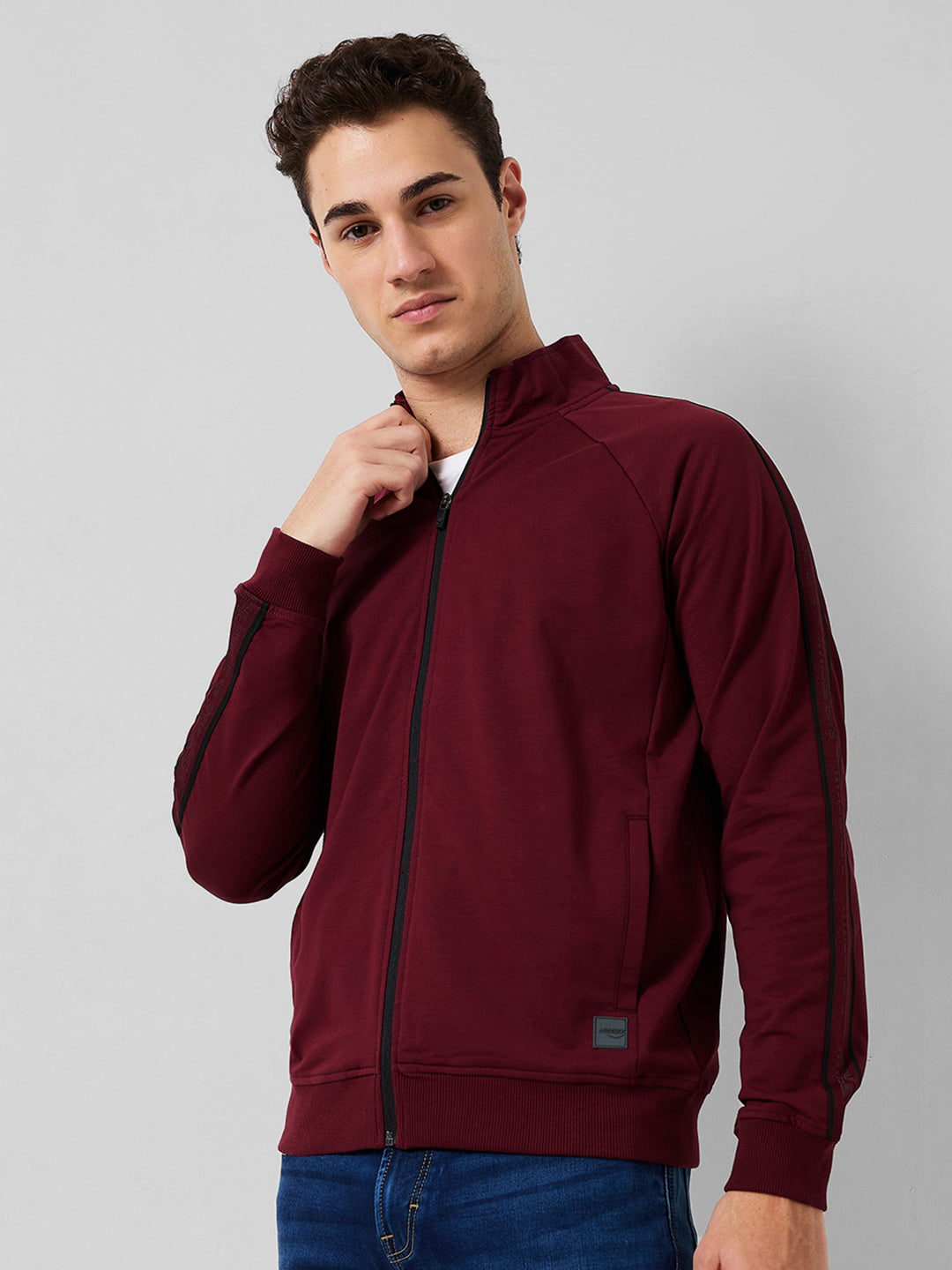 Park Avenue Men Maroon Solid Slim Fit Cotton Blend Sweatshirt