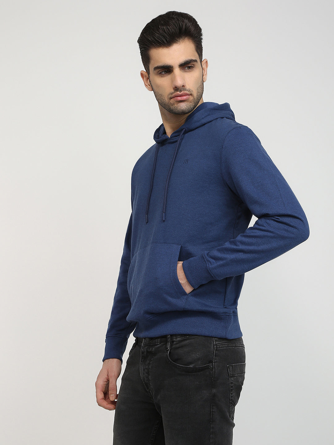 Raymond Men Blue Solid Regular Fit Cotton Full Sleeve Sweatshirt