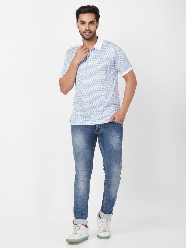 Raymond Blue Printed Modern Fit Cotton T-Shirt