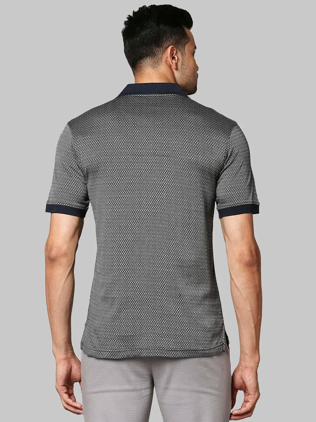 Raymond Men Blue Jacquard Contemporary Fit Cotton Half Sleeve T-Shirt
