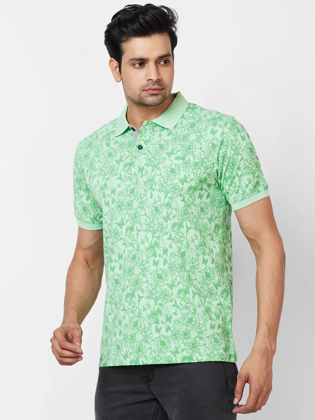 Raymond Contemporary Fit Printed Medium Green T-Shirt