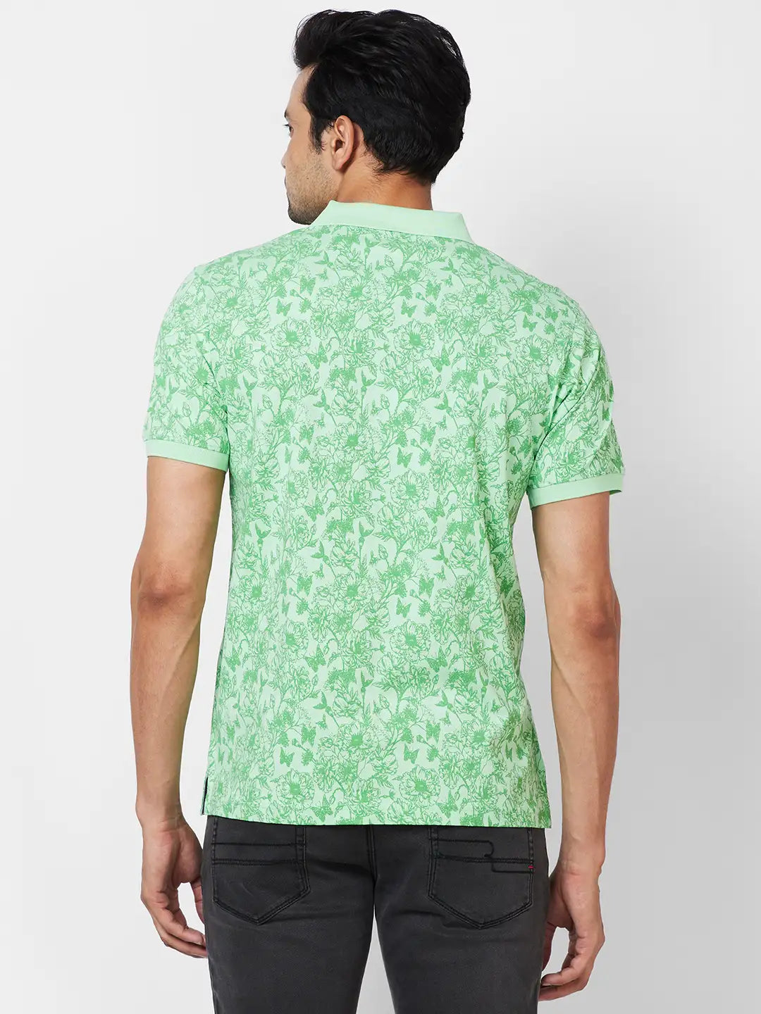 Raymond Contemporary Fit Printed Medium Green T-Shirt