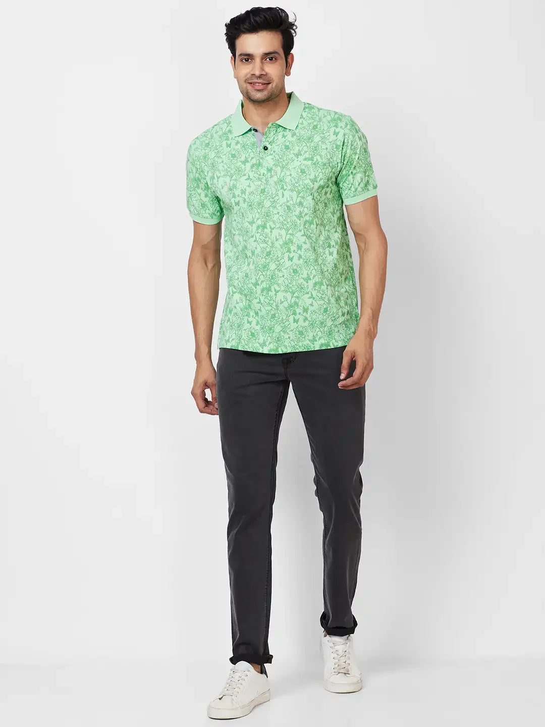 Raymond Contemporary Fit Printed Medium Green T-Shirt