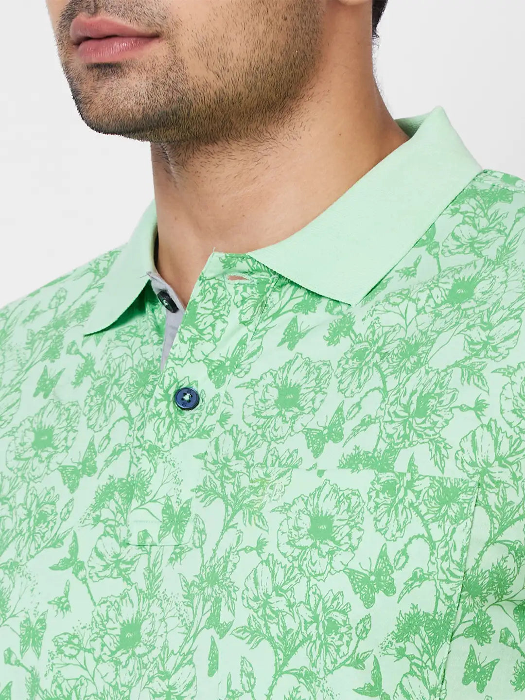Raymond Contemporary Fit Printed Medium Green T-Shirt