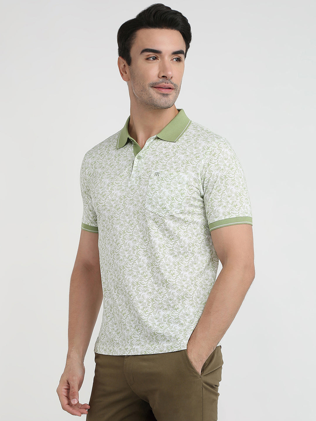 Raymond Men Green Printed Regular Fit Cotton Half Sleeve T-Shirt
