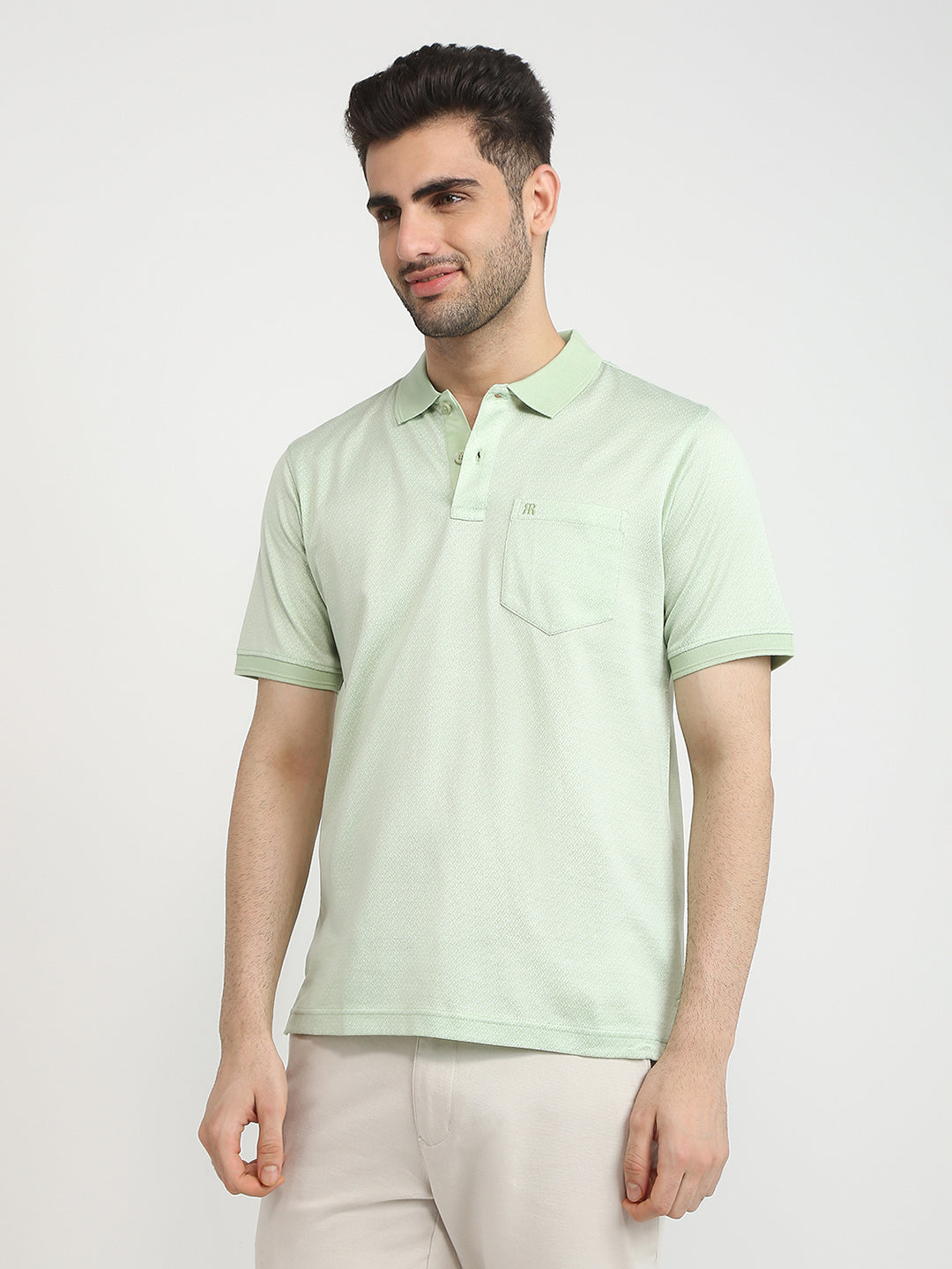 Raymond Men Green Jacquard Regular Fit Cotton T-Shirt