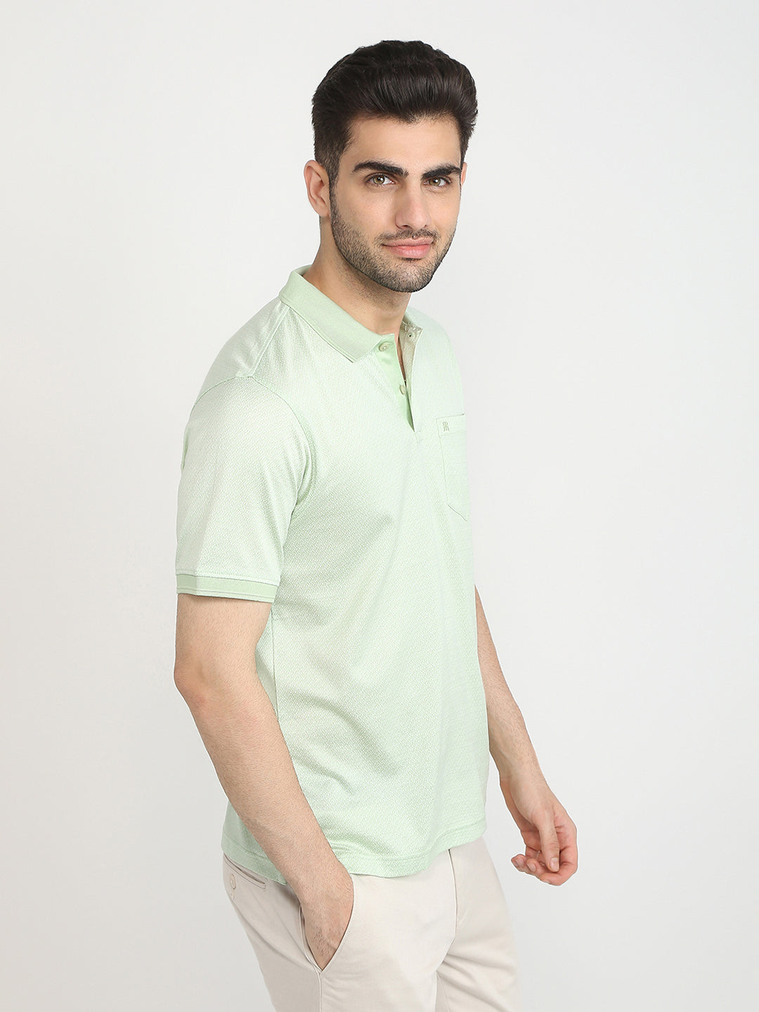 Raymond Men Green Jacquard Regular Fit Cotton T-Shirt