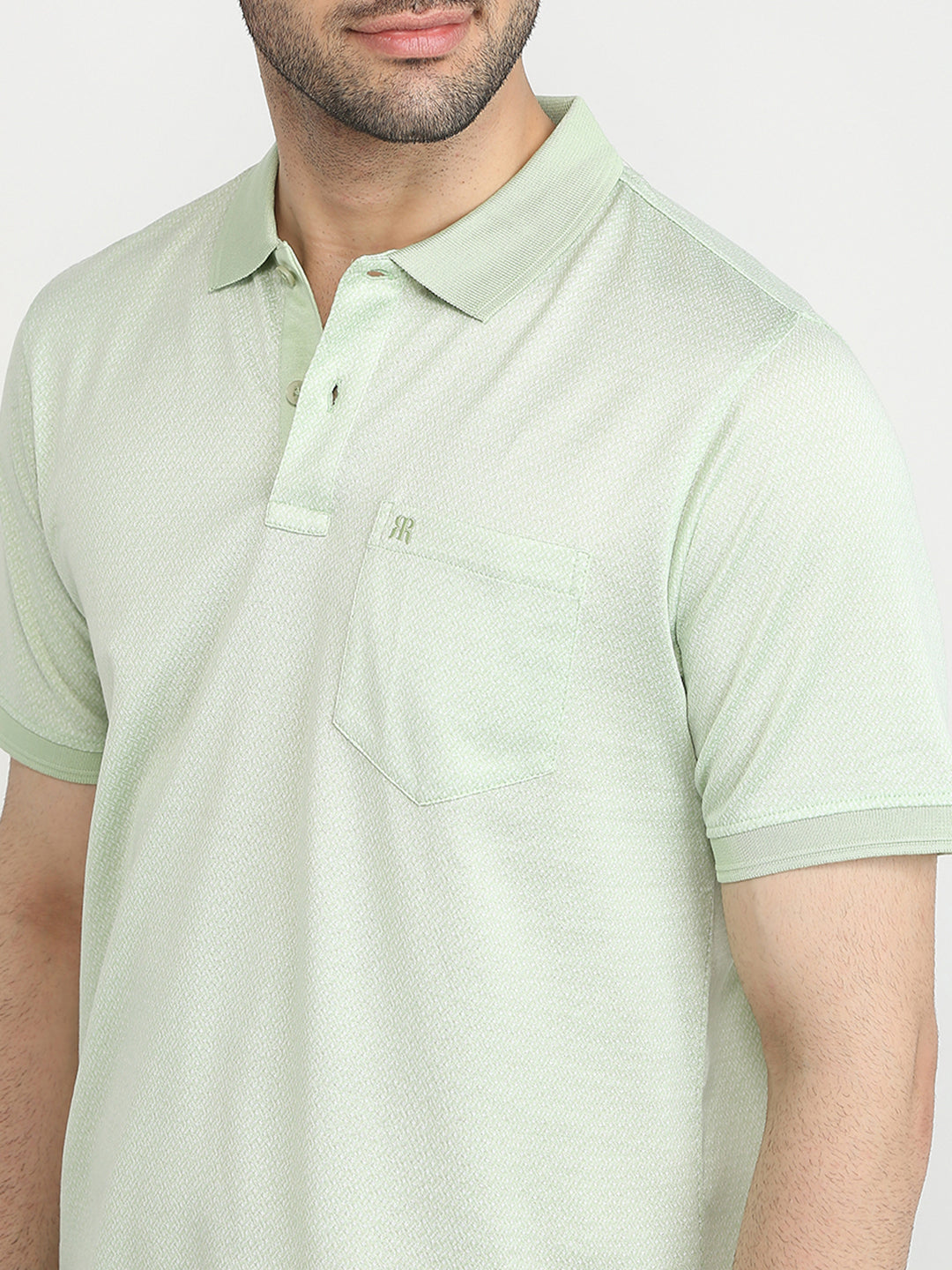 Raymond Men Green Jacquard Regular Fit Cotton T-Shirt