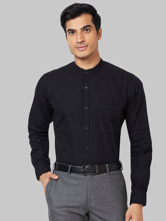Raymond Black Solid Slim Fit Full Sleeve Cotton Shirt