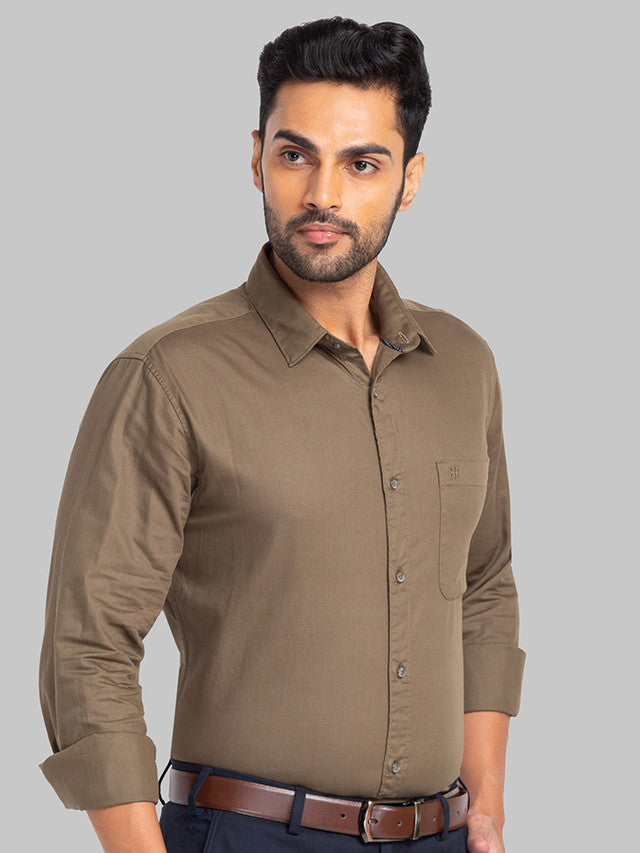 Raymond Brown Solid Slim Fit Full Sleeve Cotton Shirt