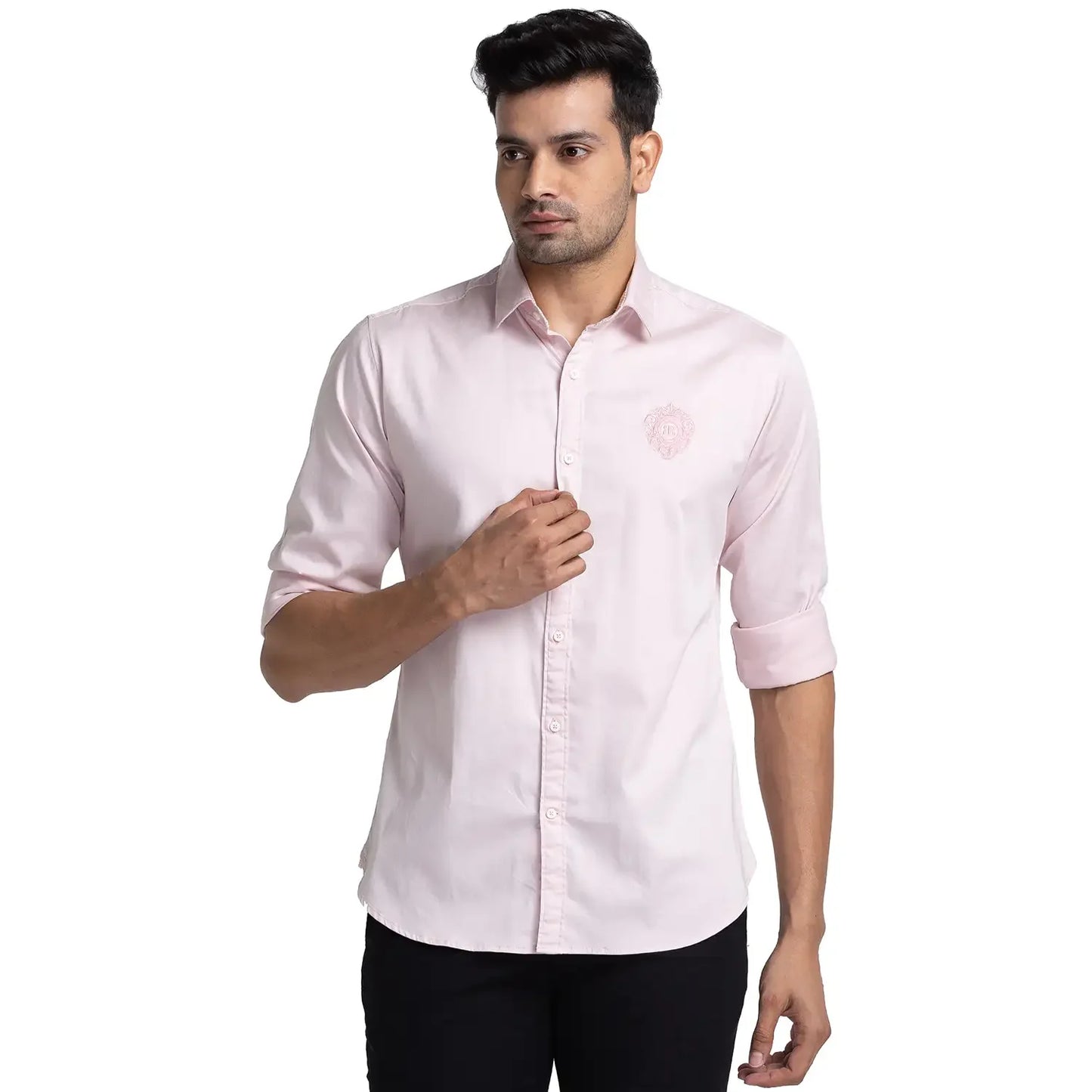 Raymond Men Pink Solid Slim Fit Cotton Blend Casual Shirt