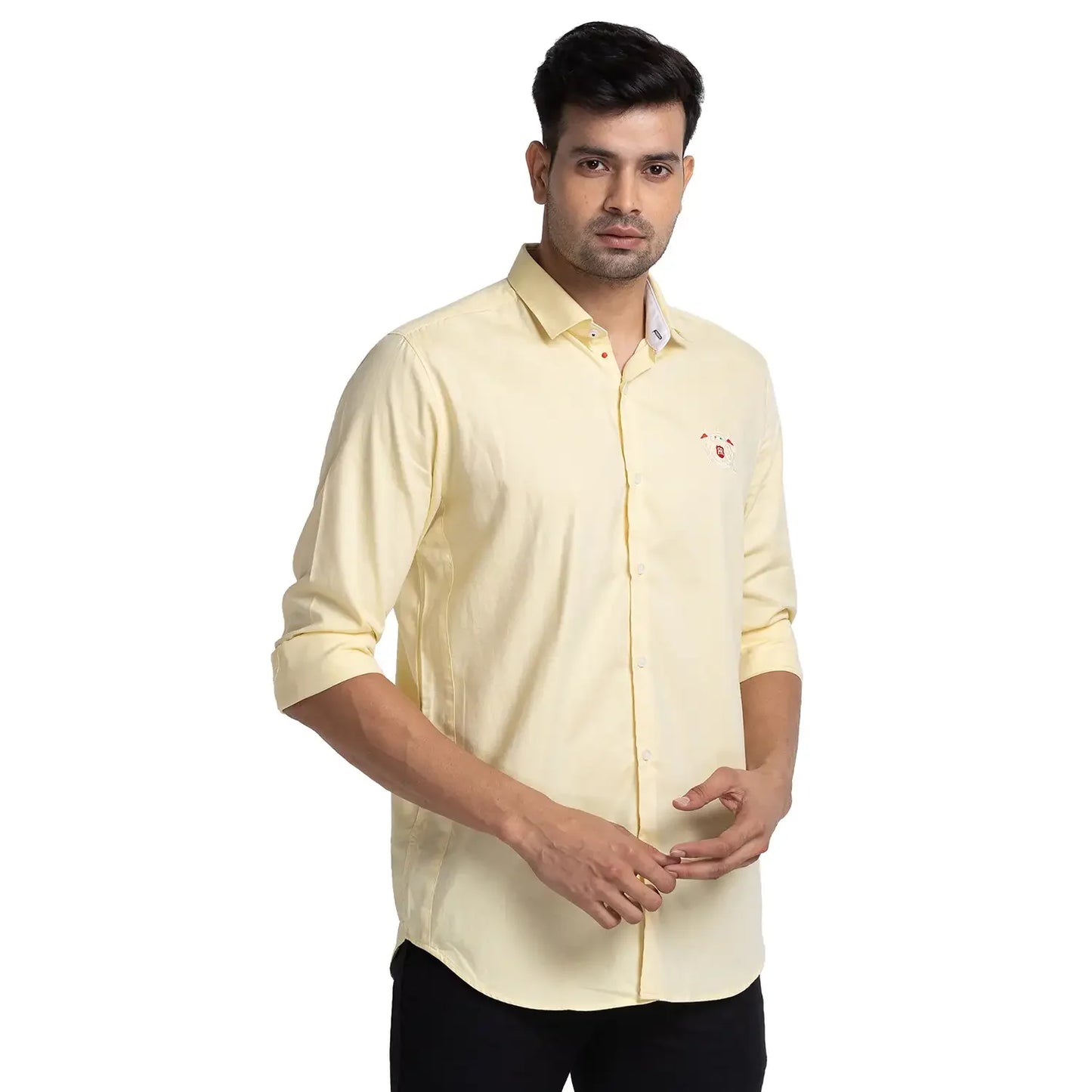 Men Yellow Contemporary Fit Solid Cotton Shirts