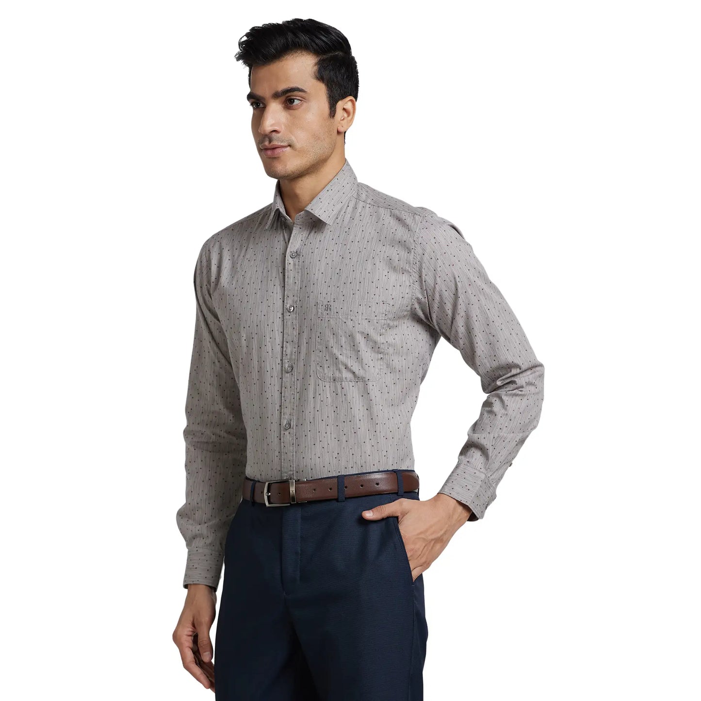 Men Grey Slim Fit Print Cotton Shirts