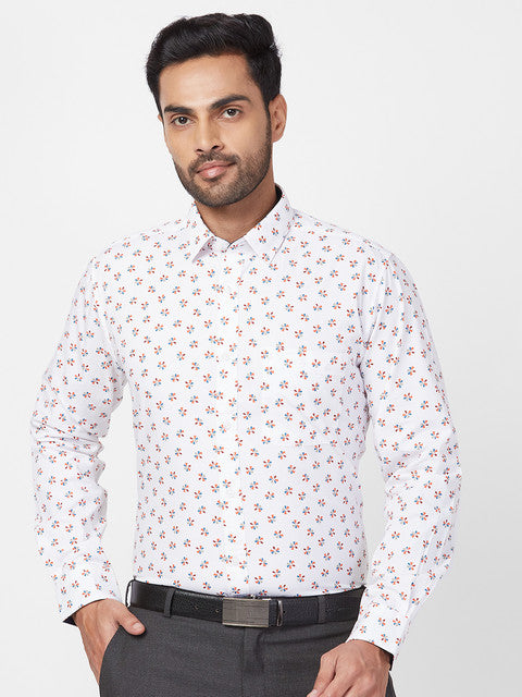 Raymond Men White Slim Fit Printed Regular Collar Shirt