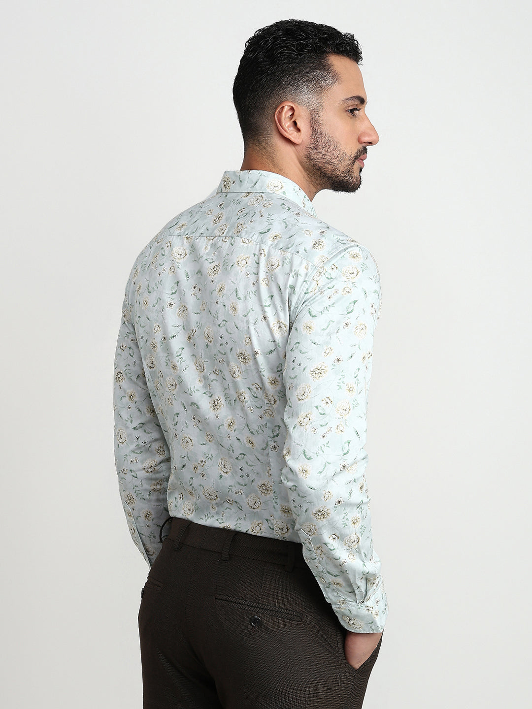 Raymond Men Green Solid Slim Fit Cotton Casual Shirt