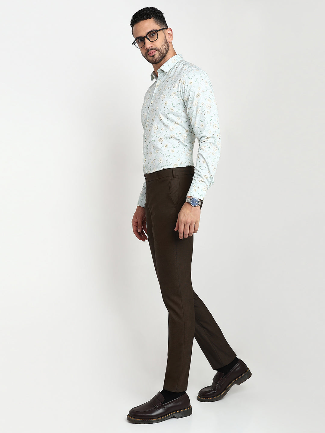 Raymond Men Green Solid Slim Fit Cotton Casual Shirt