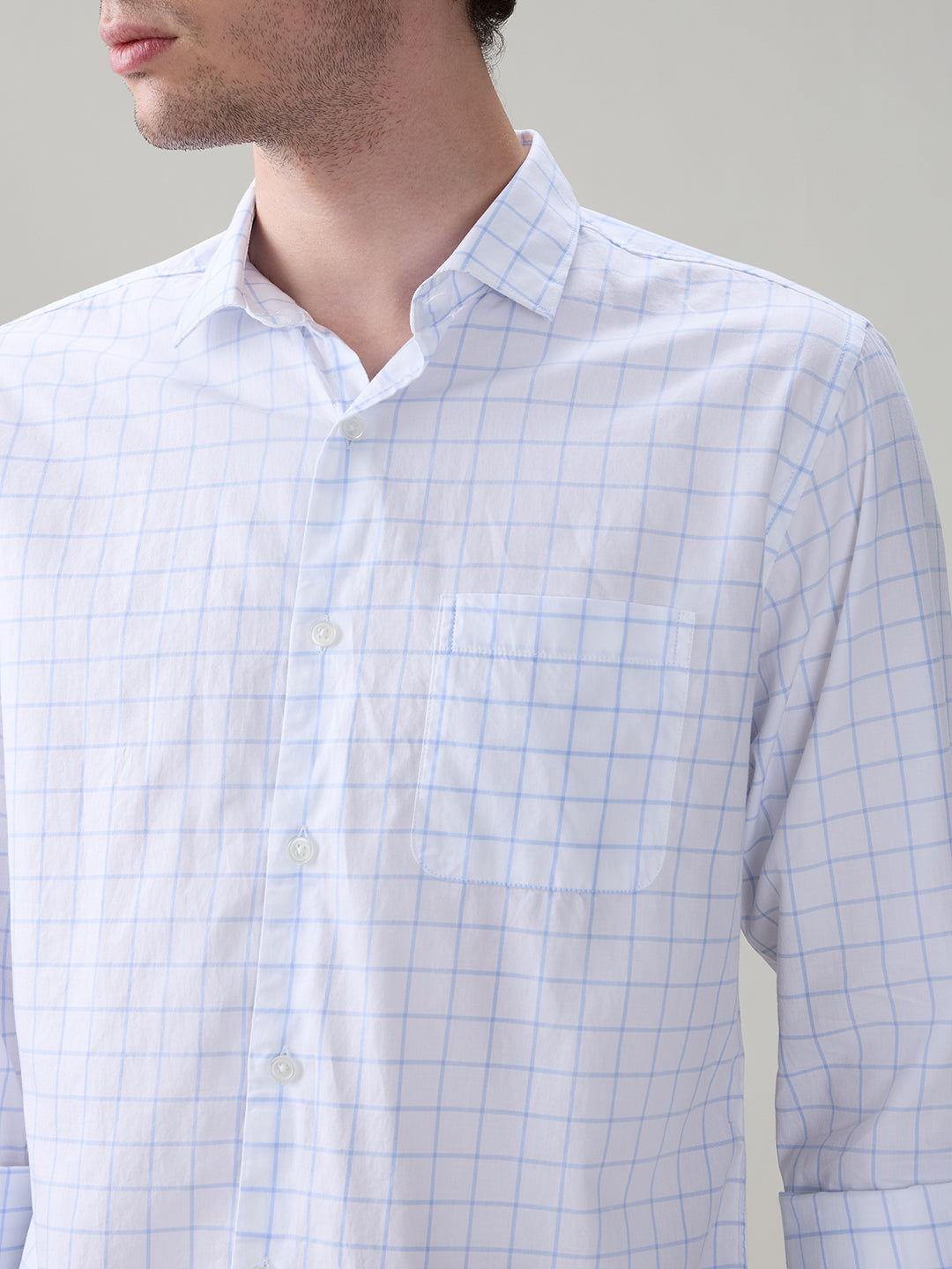 Raymond Men Blue Checks Slim Fit Cotton Full Sleeve Casual Shirt