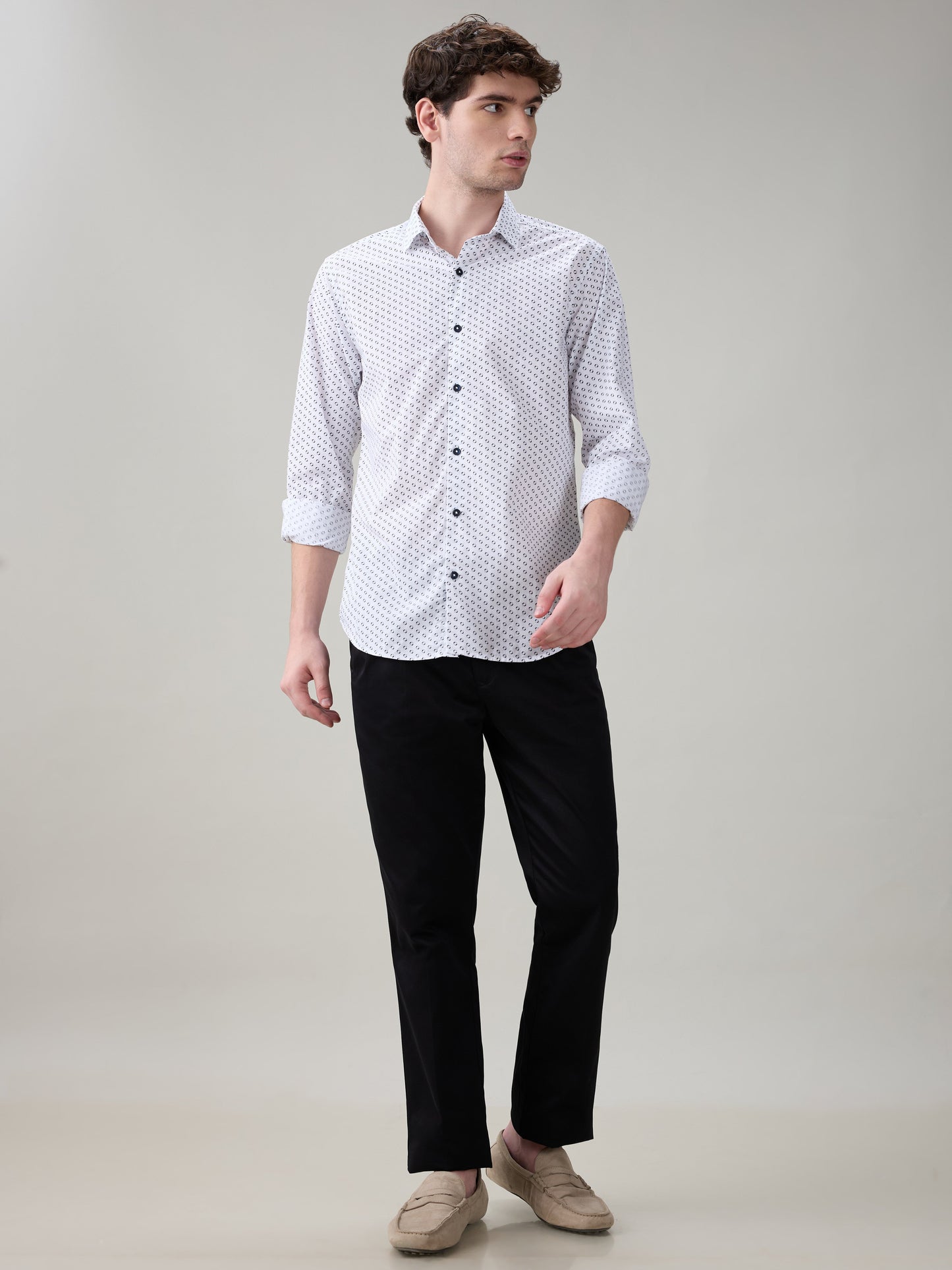 Raymond Men Brown Printed Slim Fit Cotton Full Sleeve Casual Shirt