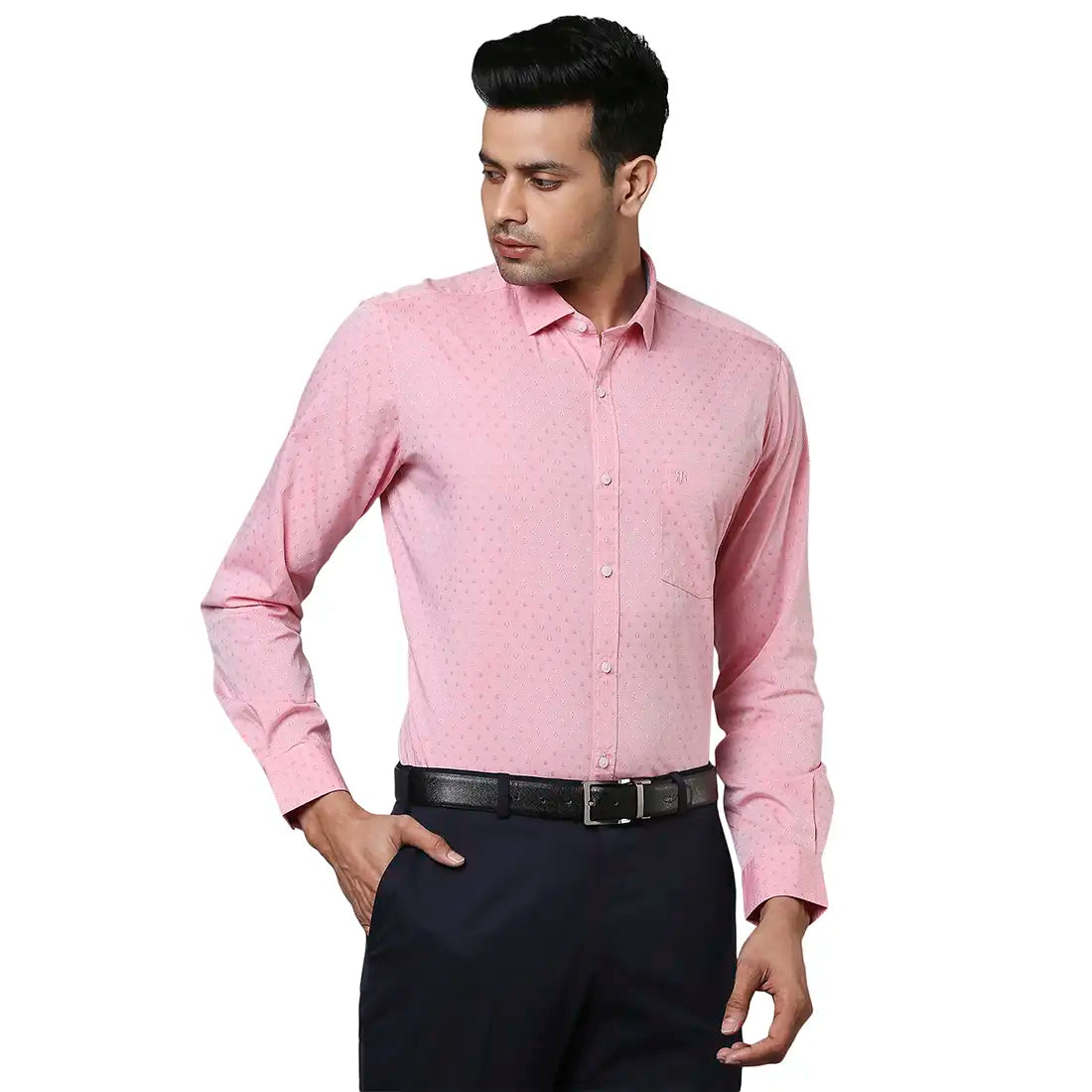 Raymond Men Pink Jacquard Contemporary Fit Cotton Casual Shirt
