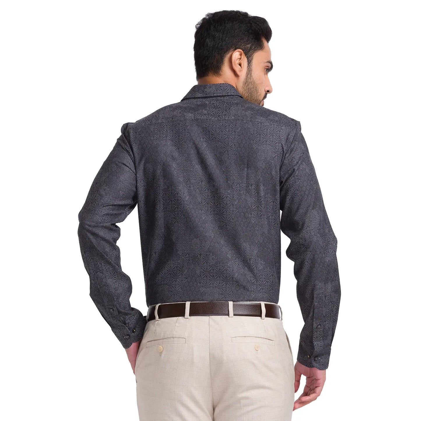 Men Grey Contemporary Fit Jacquard Cotton Shirts