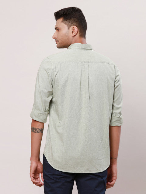 Raymond Men Green Solid Contemporary Fit Cotton Casual Shirts
