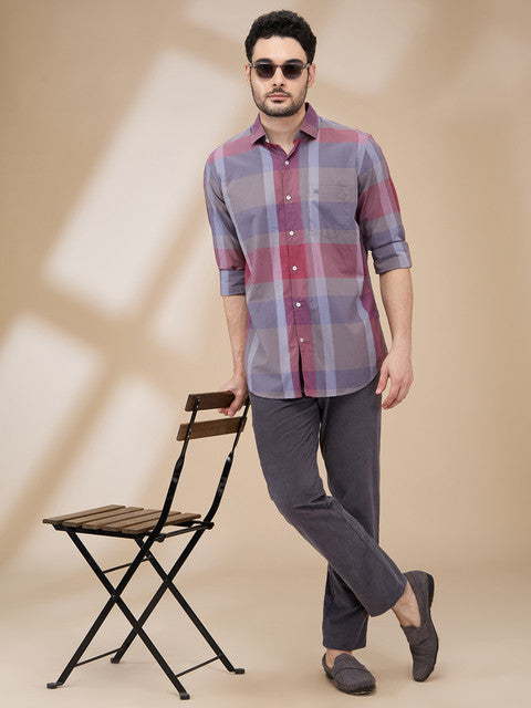 Raymond Men Grey Checks Regular Fit Cotton Casual Shirts