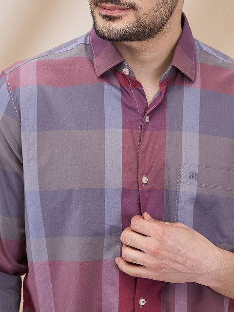 Raymond Men Grey Checks Regular Fit Cotton Casual Shirts