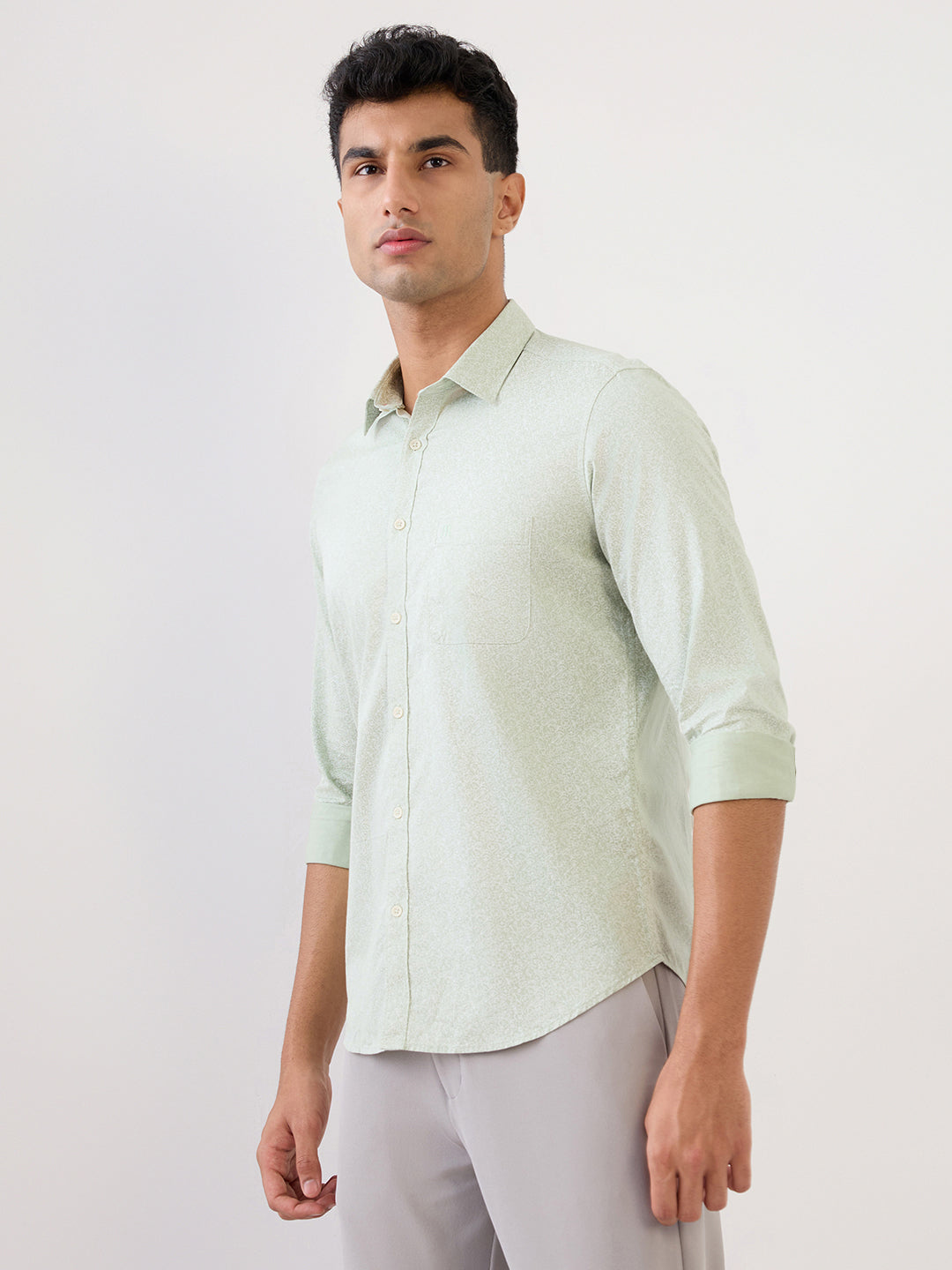 Raymond Men Green Printed Regular Fit Cotton Full Sleeve Casual Shirt