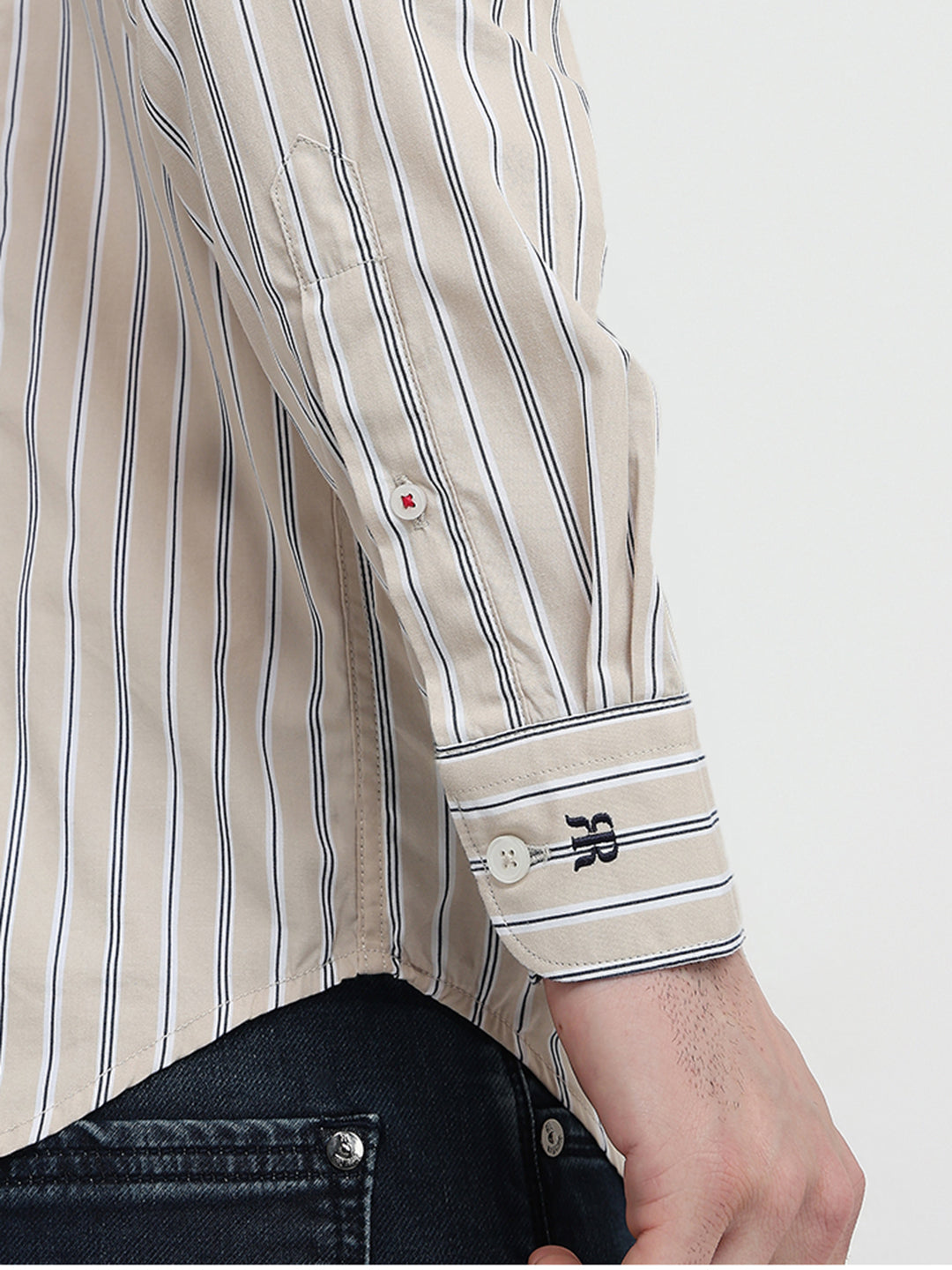 Raymond Men Brown Stripe Regular Fit Cotton Full Sleeve Regular Collar Casual Shirt