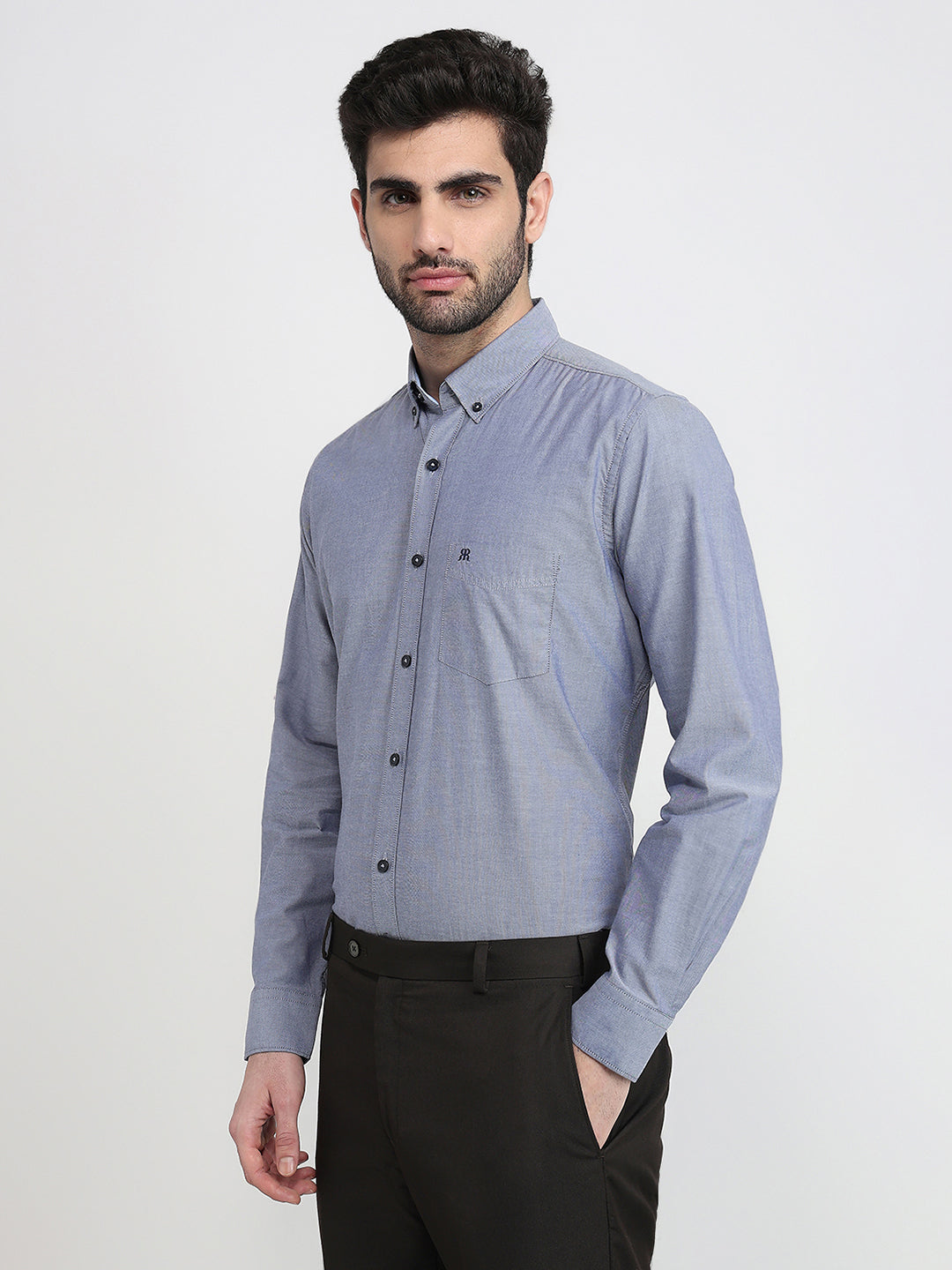 Raymond Men Blue Structure Regular Fit Cotton Full Sleeve Casual Shirt